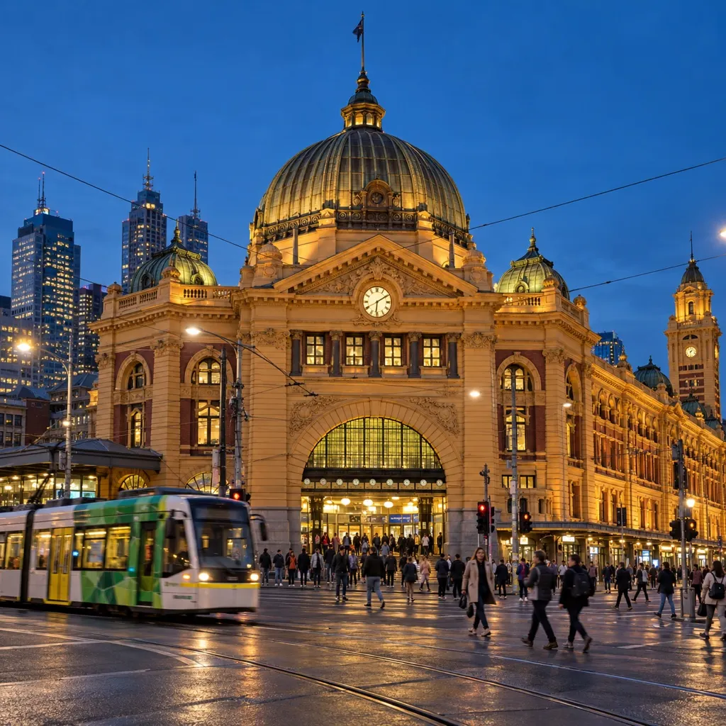 Flinders Street Station, Melbourne at dusk