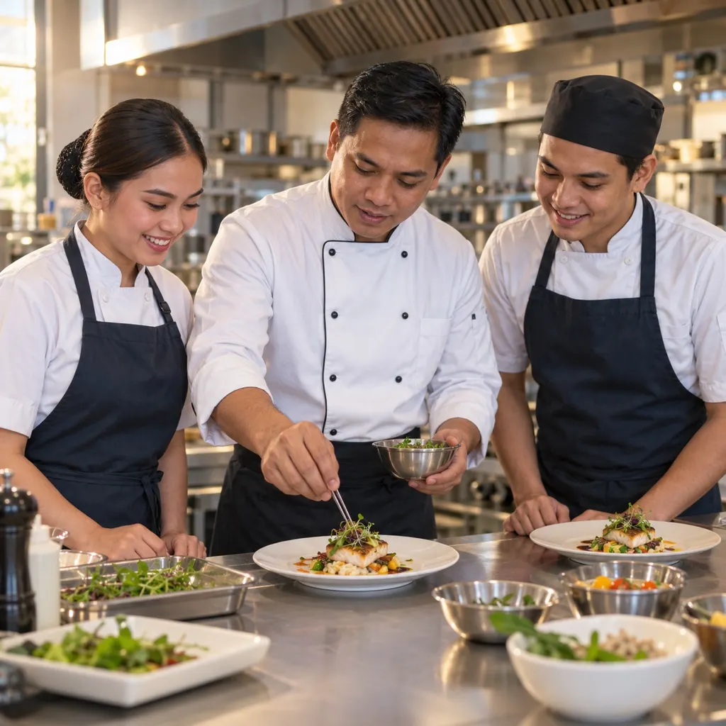 Chef instructor training hospitality students in Manila